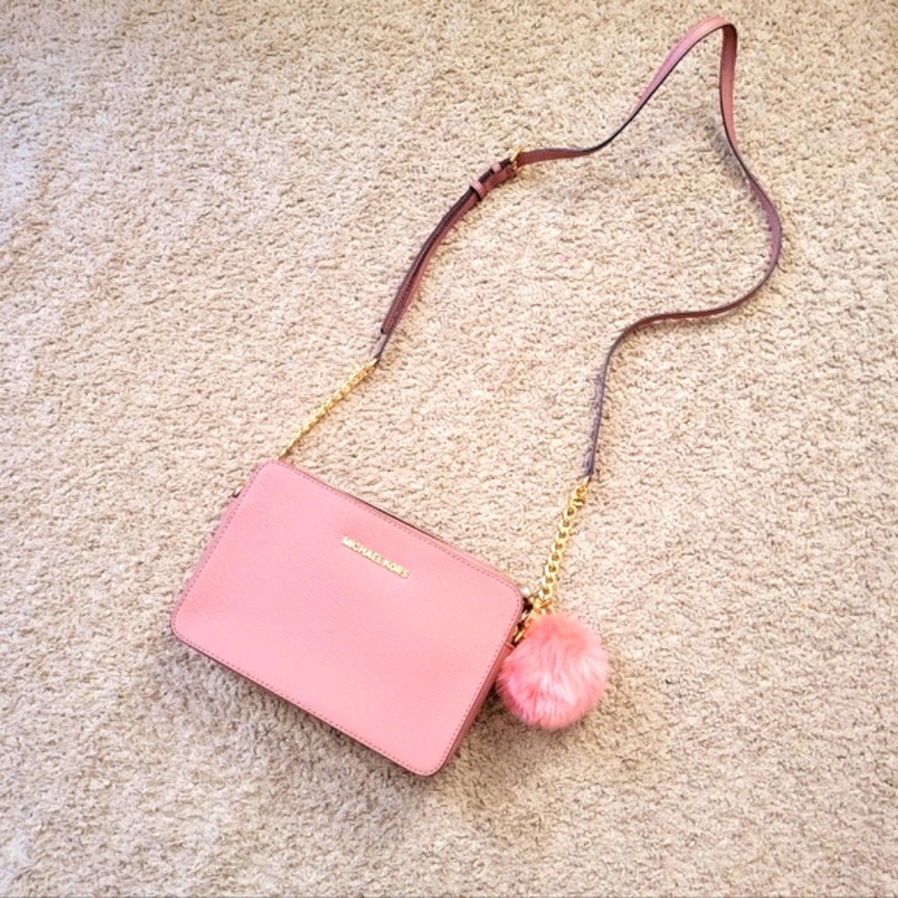 Michael Kors Large Jet Set Saffiano leather Dusty Rose Crossbody Bag